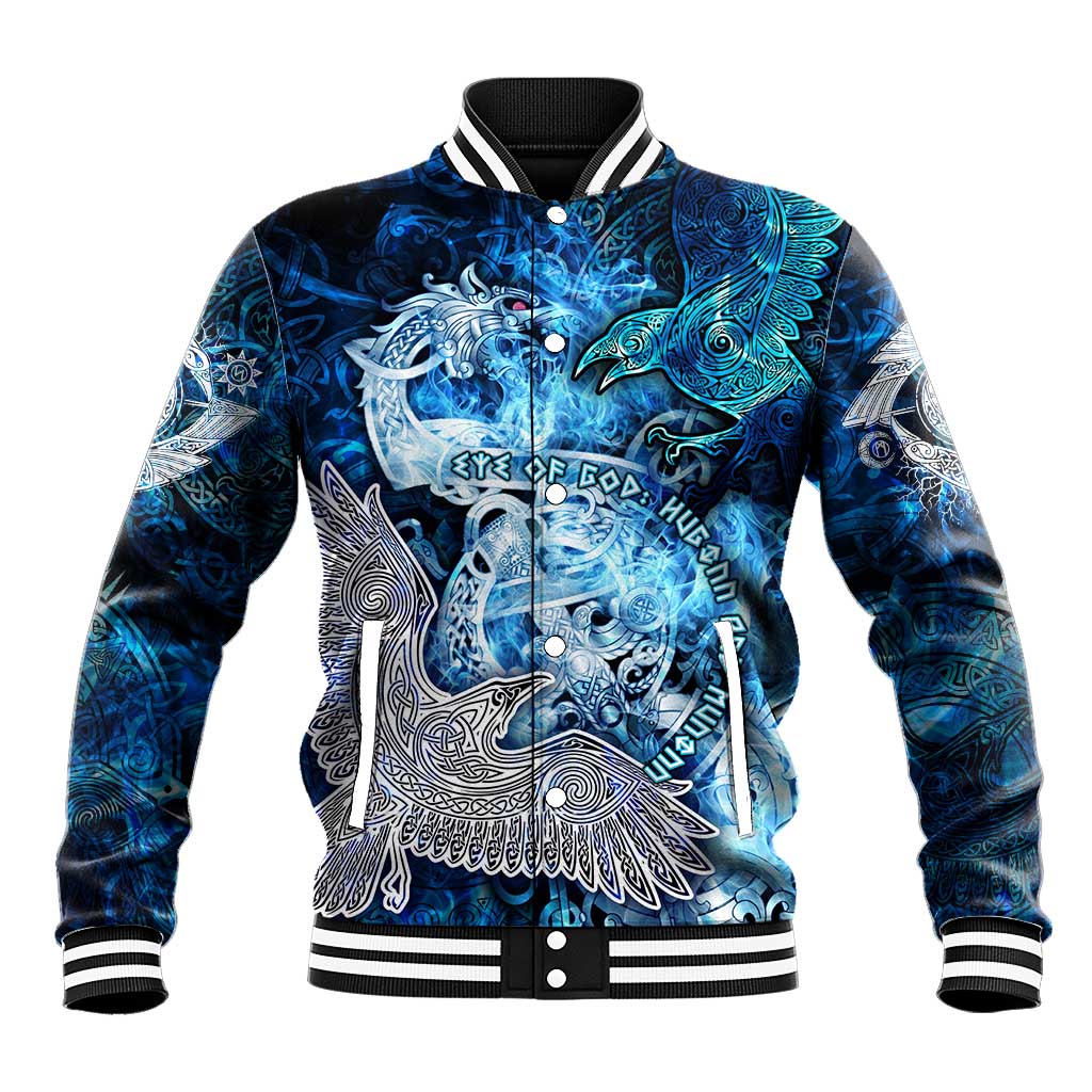 Eye of God Huginn and Muninn Viking Baseball Jacket Odin Ravens in Frostflame and Runeflight Style