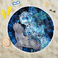 Eye of God Huginn and Muninn Viking Beach Blanket Odin Ravens in Frostflame and Runeflight Style