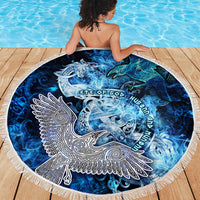 Eye of God Huginn and Muninn Viking Beach Blanket Odin Ravens in Frostflame and Runeflight Style