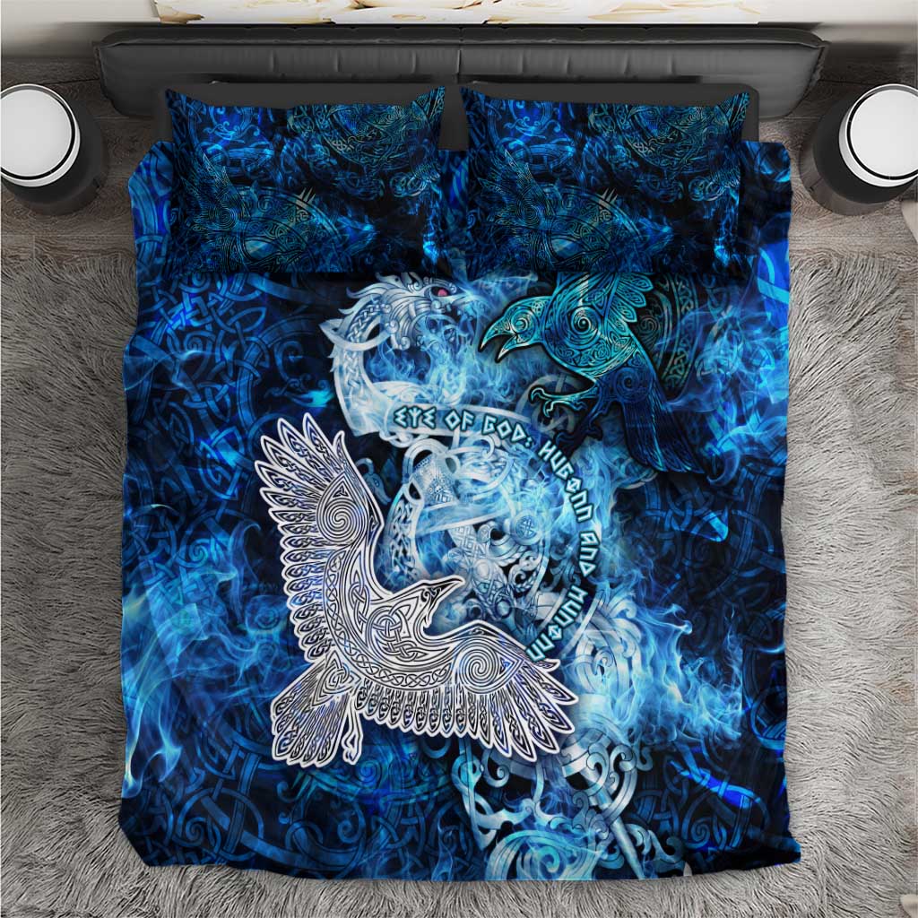 Eye of God Huginn and Muninn Viking Bedding Set Odin Ravens in Frostflame and Runeflight Style