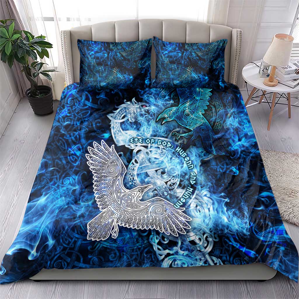 Eye of God Huginn and Muninn Viking Bedding Set Odin Ravens in Frostflame and Runeflight Style