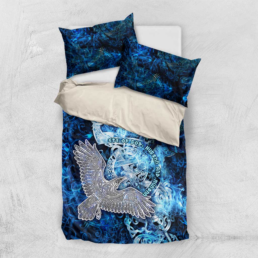 Eye of God Huginn and Muninn Viking Bedding Set Odin Ravens in Frostflame and Runeflight Style
