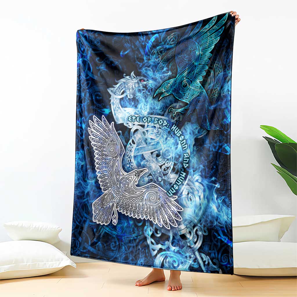 Eye of God Huginn and Muninn Viking Blanket Odin Ravens in Frostflame and Runeflight Style