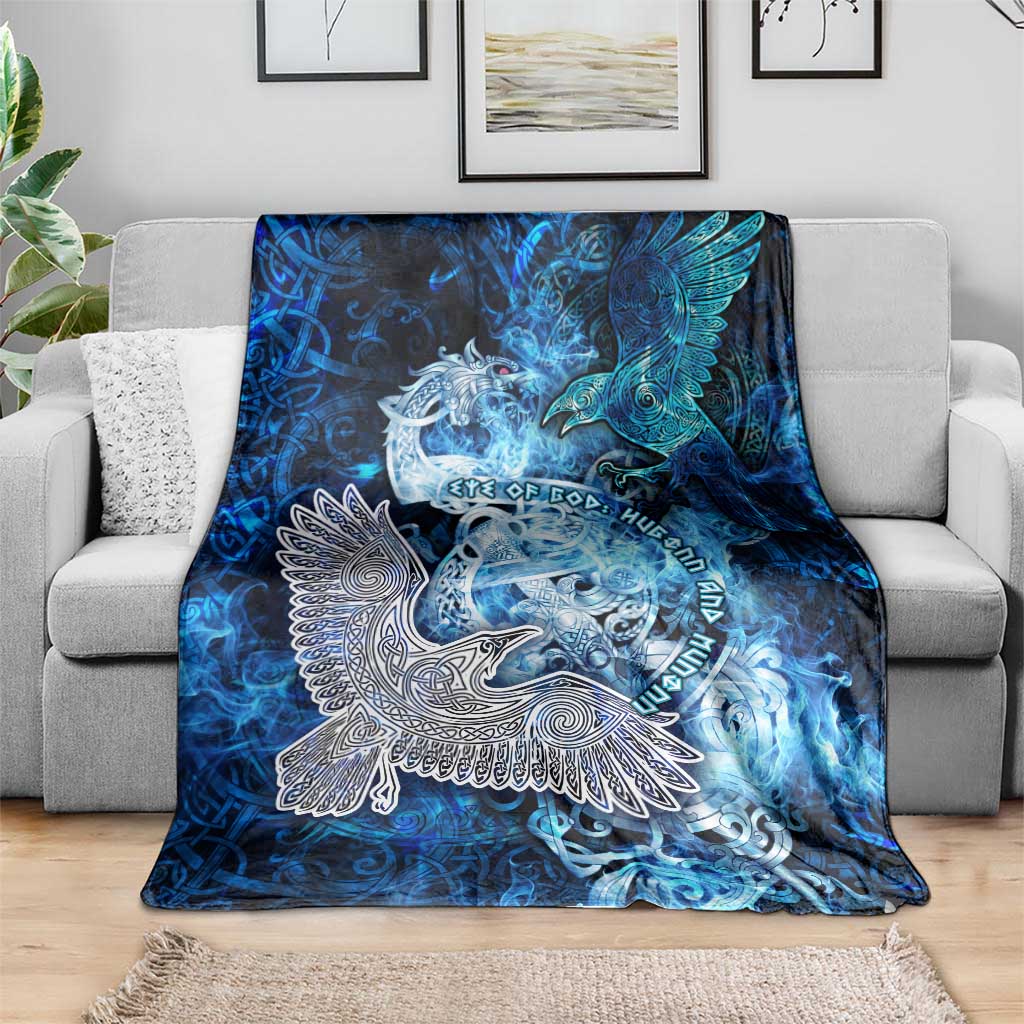 Eye of God Huginn and Muninn Viking Blanket Odin Ravens in Frostflame and Runeflight Style