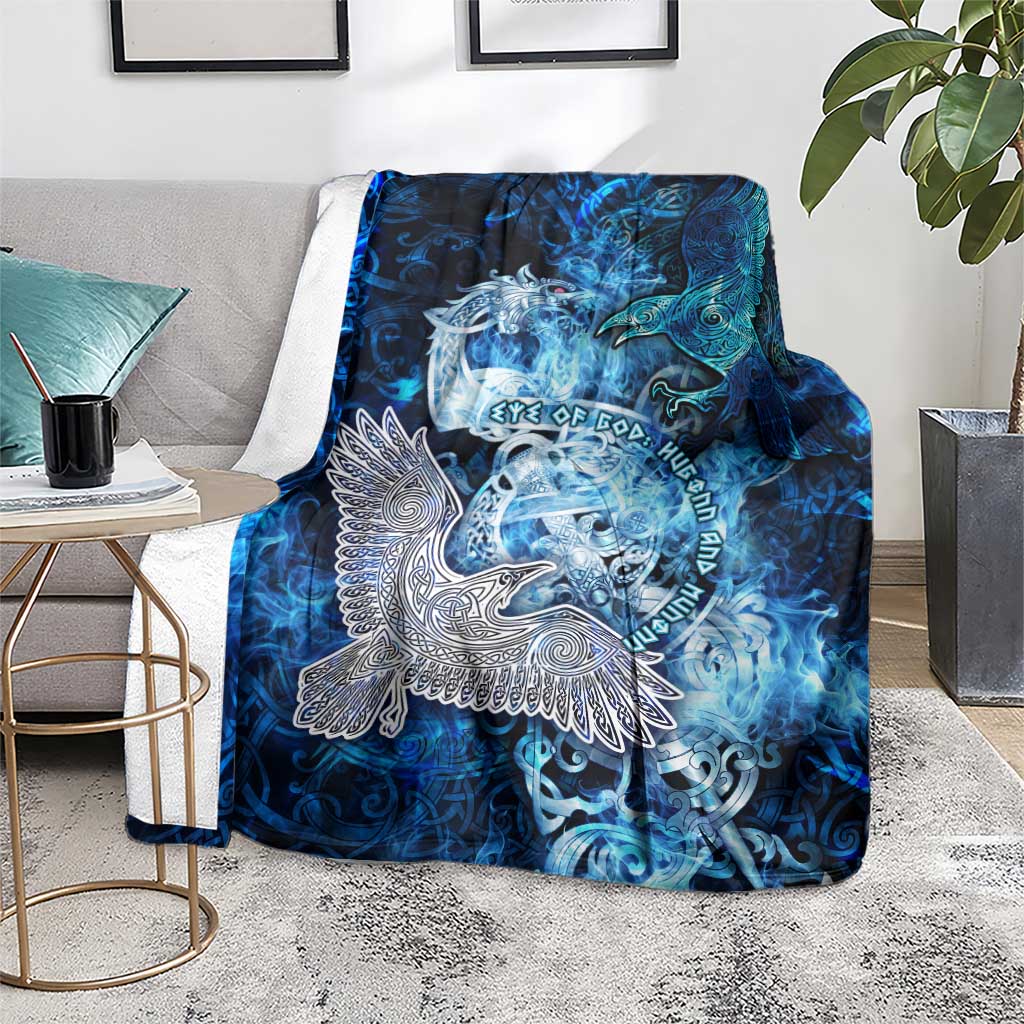 Eye of God Huginn and Muninn Viking Blanket Odin Ravens in Frostflame and Runeflight Style