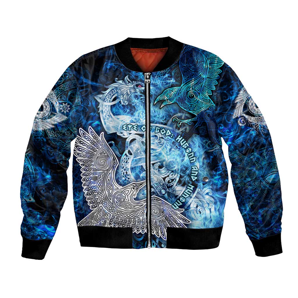 Eye of God Huginn and Muninn Viking Bomber Jacket Odin Ravens in Frostflame and Runeflight Style