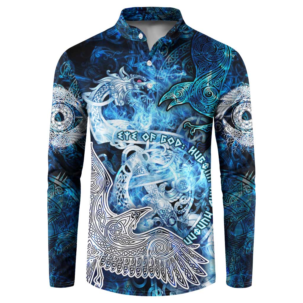 Eye of God Huginn and Muninn Viking Button Sweatshirt Odin Ravens in Frostflame and Runeflight Style