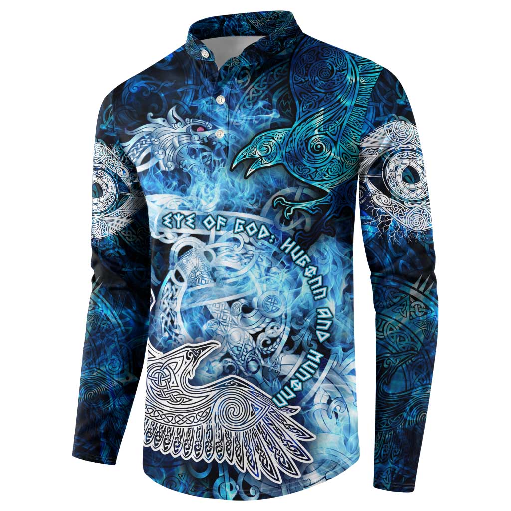 Eye of God Huginn and Muninn Viking Button Sweatshirt Odin Ravens in Frostflame and Runeflight Style