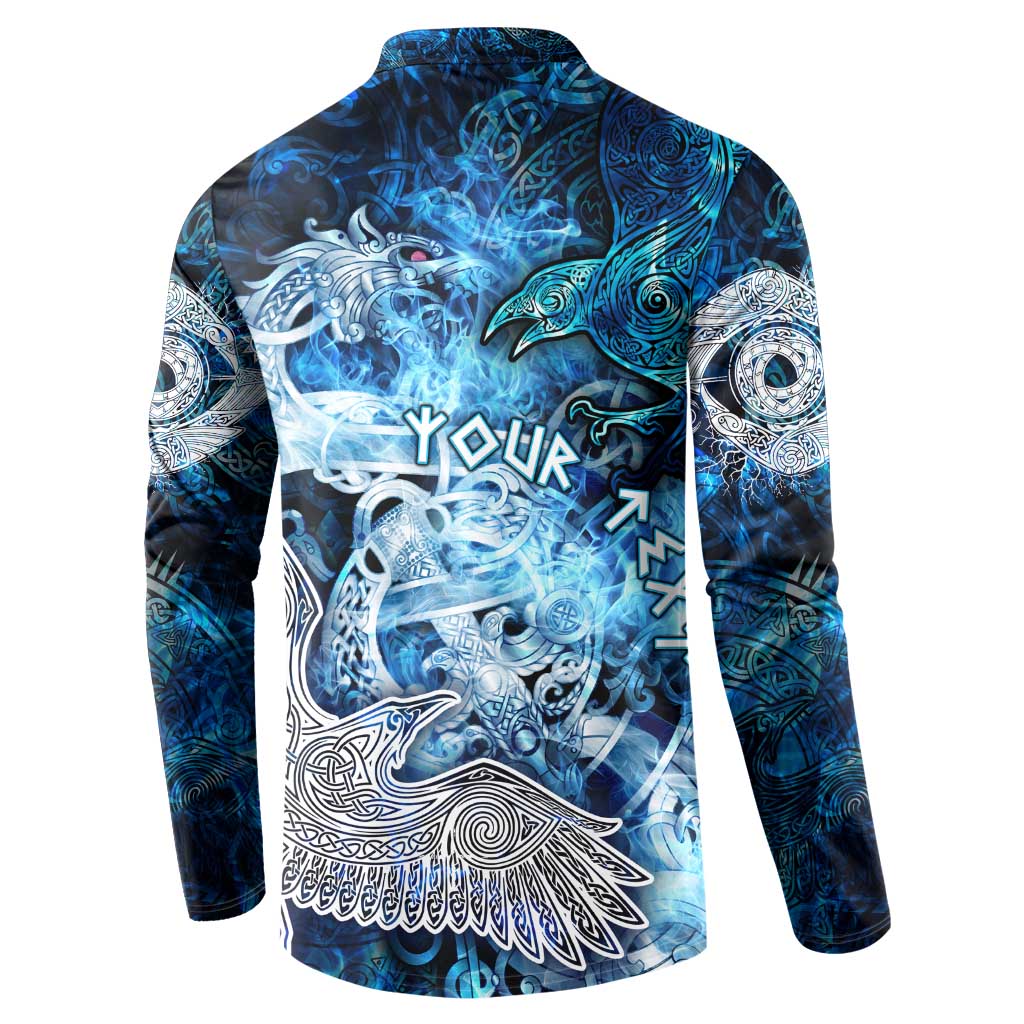 Eye of God Huginn and Muninn Viking Button Sweatshirt Odin Ravens in Frostflame and Runeflight Style