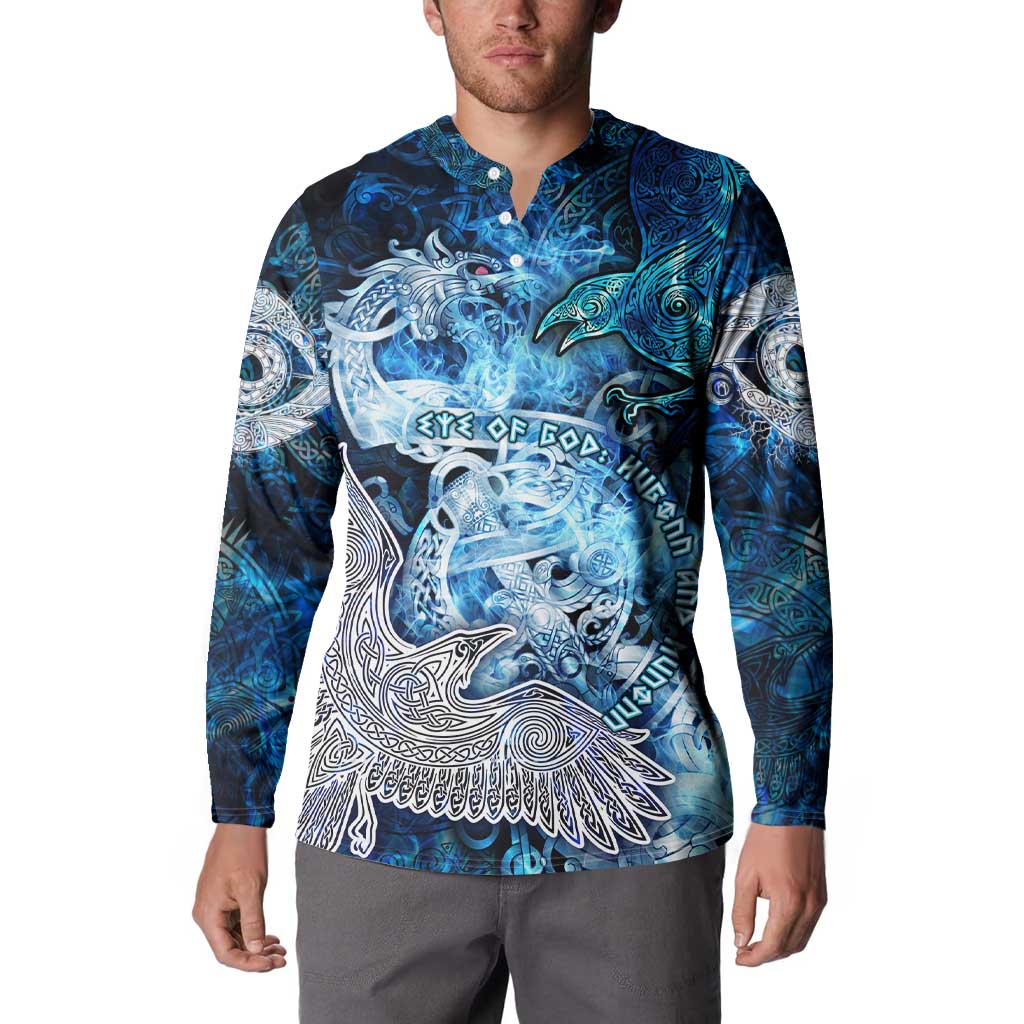 Eye of God Huginn and Muninn Viking Button Sweatshirt Odin Ravens in Frostflame and Runeflight Style