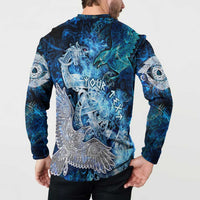 Eye of God Huginn and Muninn Viking Button Sweatshirt Odin Ravens in Frostflame and Runeflight Style