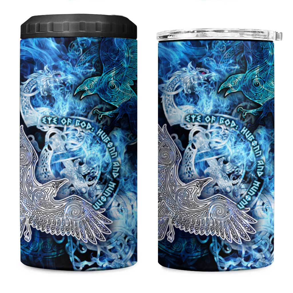Eye of God Huginn and Muninn Viking 4 in 1 Can Cooler Tumbler Odin Ravens in Frostflame and Runeflight Style