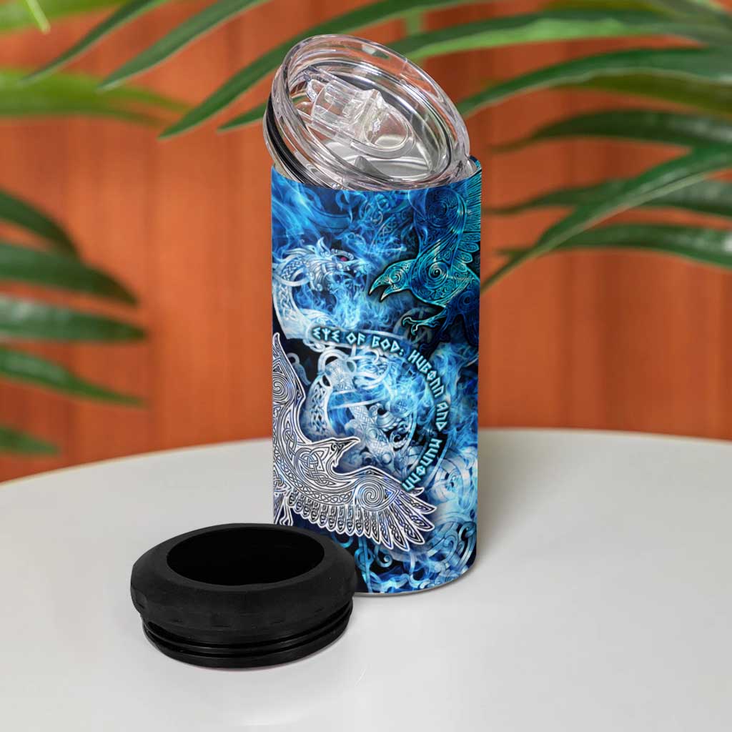 Eye of God Huginn and Muninn Viking 4 in 1 Can Cooler Tumbler Odin Ravens in Frostflame and Runeflight Style