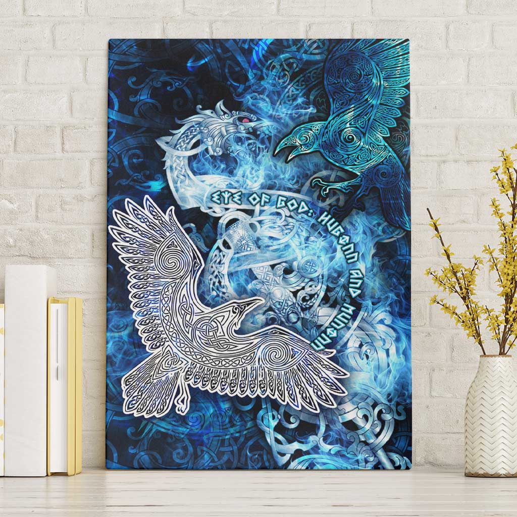 Eye of God Huginn and Muninn Viking Canvas Wall Art Odin Ravens in Frostflame and Runeflight Style