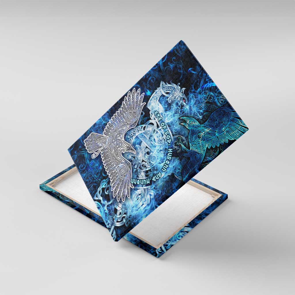 Eye of God Huginn and Muninn Viking Canvas Wall Art Odin Ravens in Frostflame and Runeflight Style