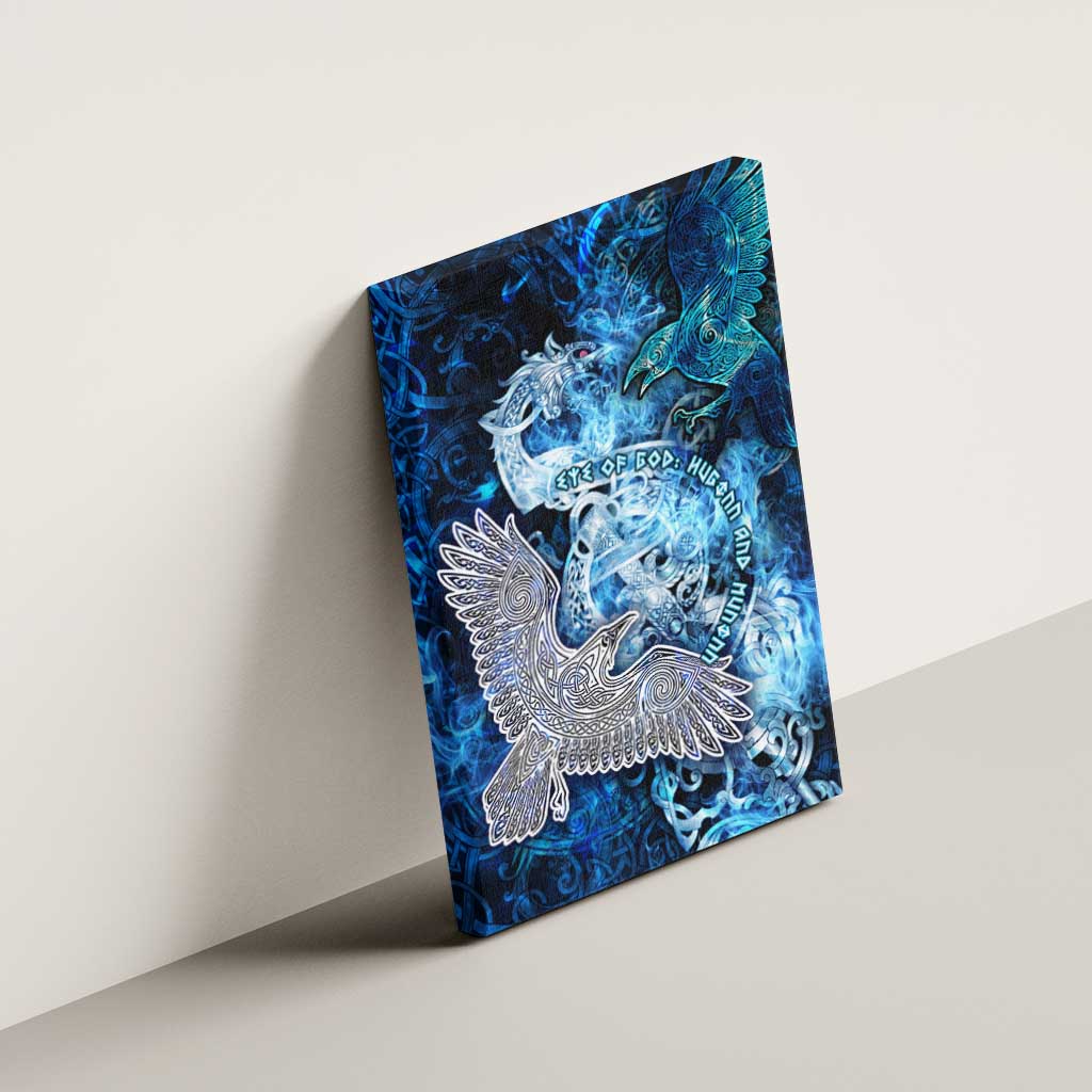 Eye of God Huginn and Muninn Viking Canvas Wall Art Odin Ravens in Frostflame and Runeflight Style