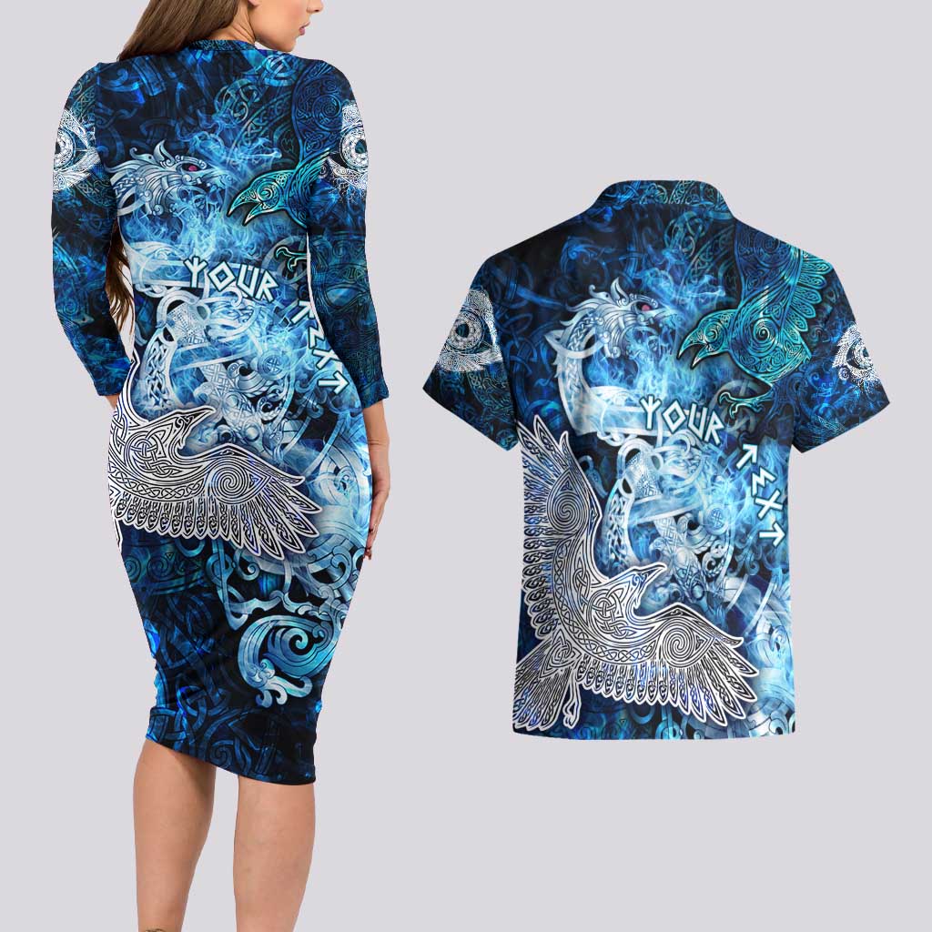 Eye of God Huginn and Muninn Viking Couples Matching Long Sleeve Bodycon Dress and Hawaiian Shirt Odin Ravens in Frostflame and Runeflight Style