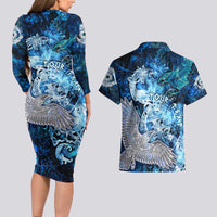 Eye of God Huginn and Muninn Viking Couples Matching Long Sleeve Bodycon Dress and Hawaiian Shirt Odin Ravens in Frostflame and Runeflight Style