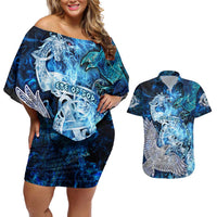 Eye of God Huginn and Muninn Viking Couples Matching Off Shoulder Short Dress and Hawaiian Shirt Odin Ravens in Frostflame and Runeflight Style