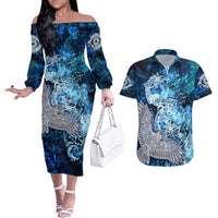 Eye of God Huginn and Muninn Viking Couples Matching Off The Shoulder Long Sleeve Dress and Hawaiian Shirt Odin Ravens in Frostflame and Runeflight Style