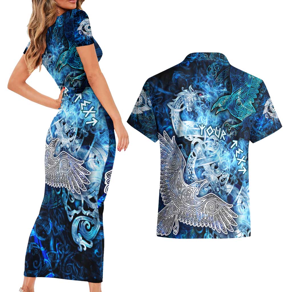 Eye of God Huginn and Muninn Viking Couples Matching Short Sleeve Bodycon Dress and Hawaiian Shirt Odin Ravens in Frostflame and Runeflight Style