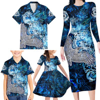 Eye of God Huginn and Muninn Viking Family Matching Long Sleeve Bodycon Dress and Hawaiian Shirt Odin Ravens in Frostflame and Runeflight Style