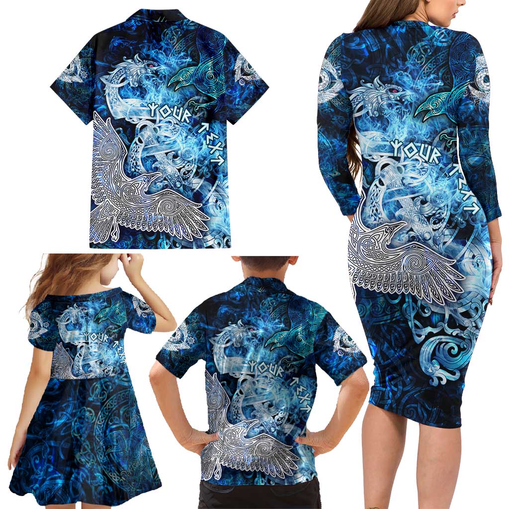 Eye of God Huginn and Muninn Viking Family Matching Long Sleeve Bodycon Dress and Hawaiian Shirt Odin Ravens in Frostflame and Runeflight Style