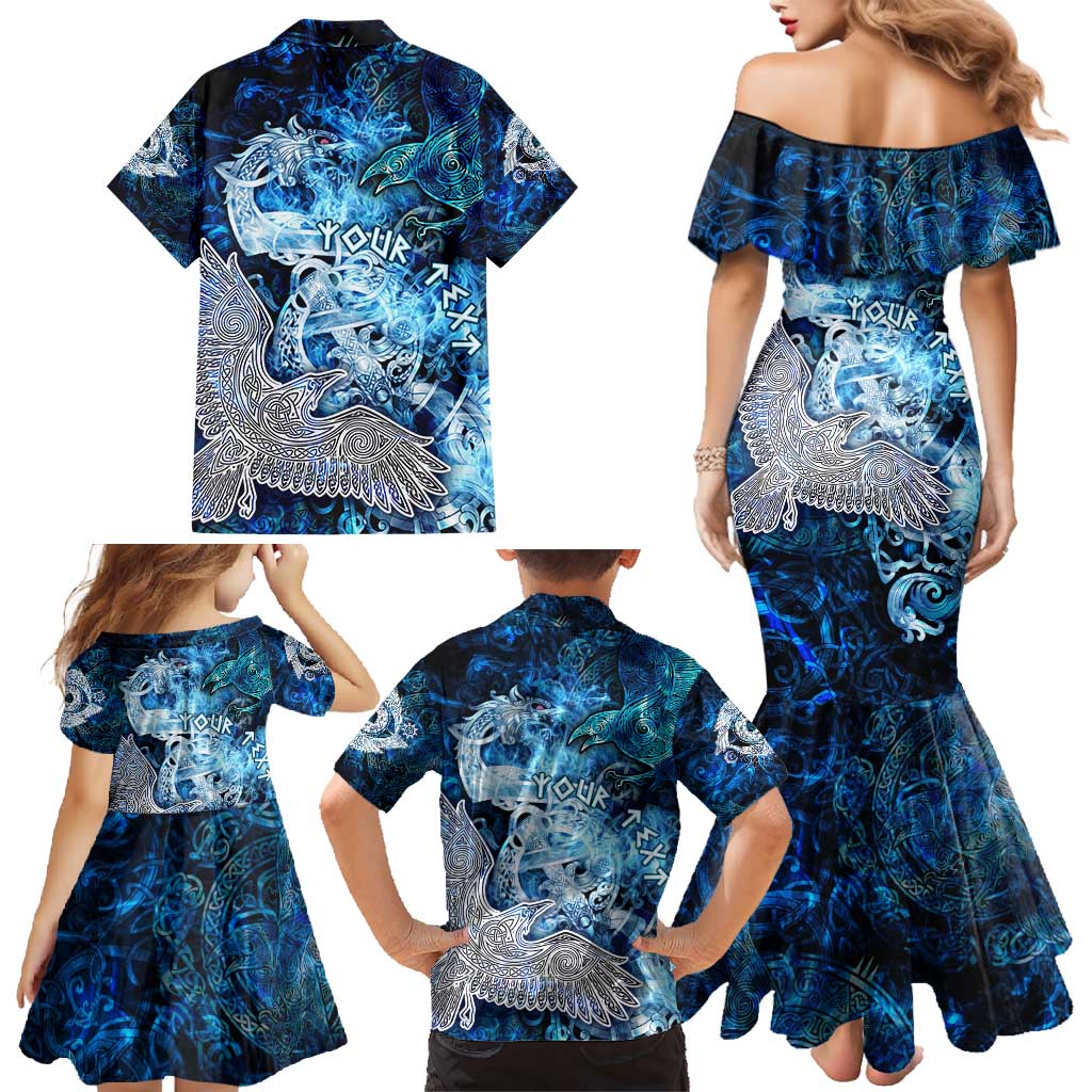 Eye of God Huginn and Muninn Viking Family Matching Mermaid Dress and Hawaiian Shirt Odin Ravens in Frostflame and Runeflight Style