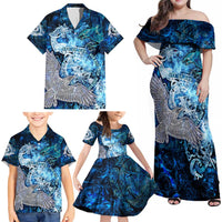 Eye of God Huginn and Muninn Viking Family Matching Off Shoulder Maxi Dress and Hawaiian Shirt Odin Ravens in Frostflame and Runeflight Style