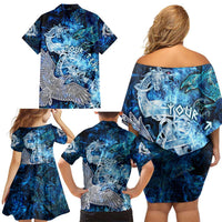 Eye of God Huginn and Muninn Viking Family Matching Off Shoulder Short Dress and Hawaiian Shirt Odin Ravens in Frostflame and Runeflight Style