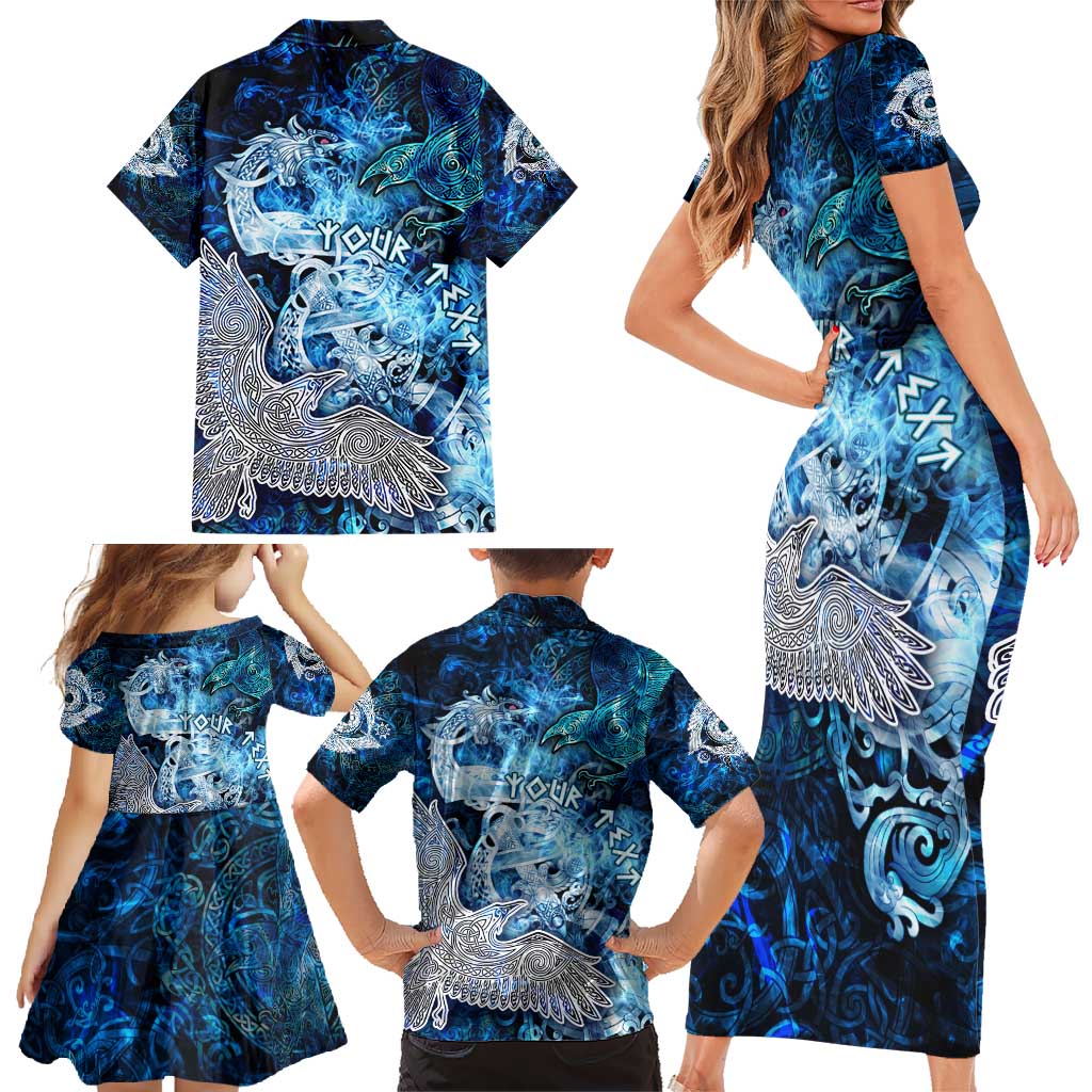 Eye of God Huginn and Muninn Viking Family Matching Short Sleeve Bodycon Dress and Hawaiian Shirt Odin Ravens in Frostflame and Runeflight Style