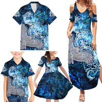 Eye of God Huginn and Muninn Viking Family Matching Summer Maxi Dress and Hawaiian Shirt Odin Ravens in Frostflame and Runeflight Style