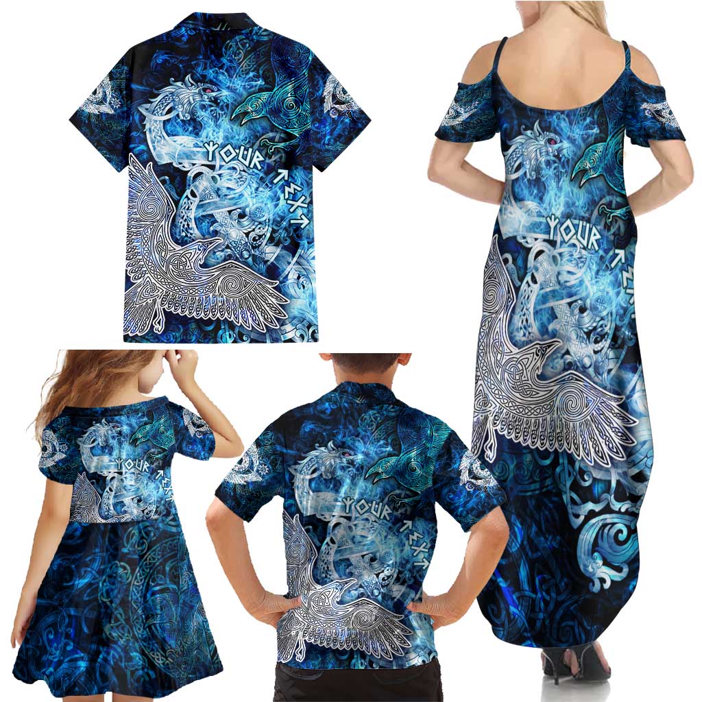 Eye of God Huginn and Muninn Viking Family Matching Summer Maxi Dress and Hawaiian Shirt Odin Ravens in Frostflame and Runeflight Style