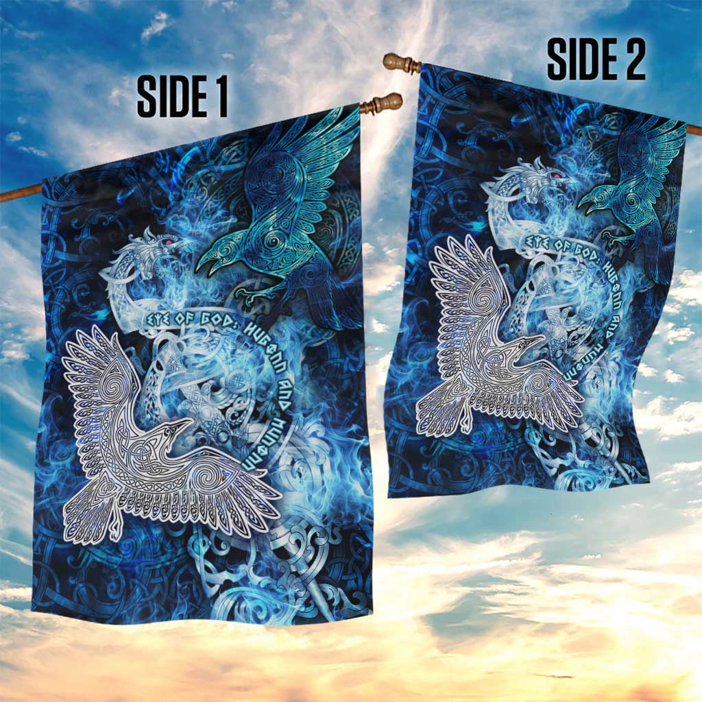 Eye of God Huginn and Muninn Viking Garden Flag Odin Ravens in Frostflame and Runeflight Style
