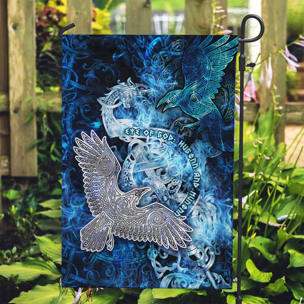 Eye of God Huginn and Muninn Viking Garden Flag Odin Ravens in Frostflame and Runeflight Style