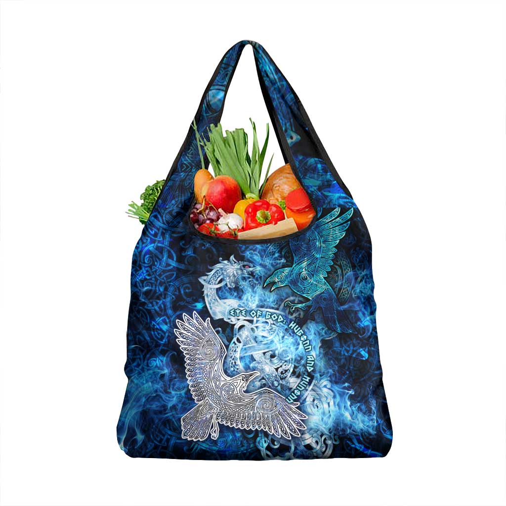Eye of God Huginn and Muninn Viking Grocery Bag Odin Ravens in Frostflame and Runeflight Style