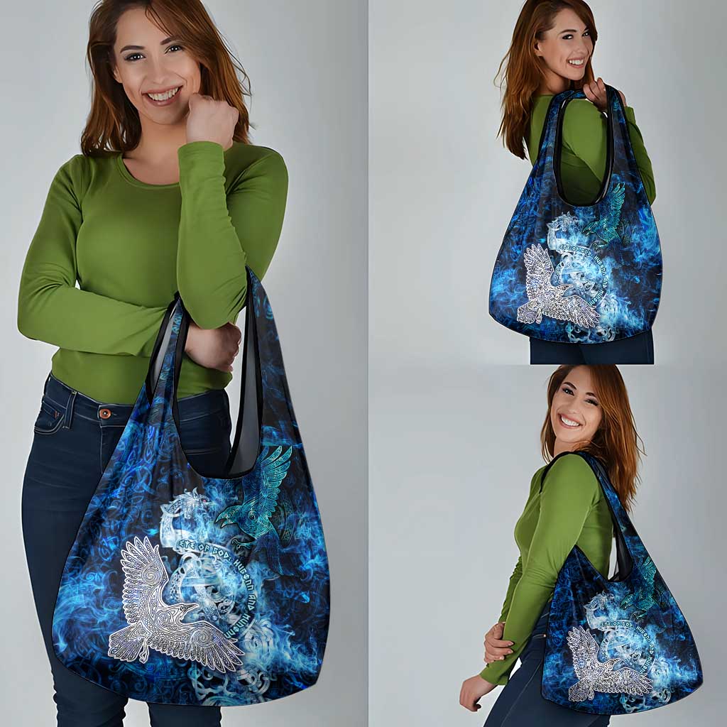 Eye of God Huginn and Muninn Viking Grocery Bag Odin Ravens in Frostflame and Runeflight Style