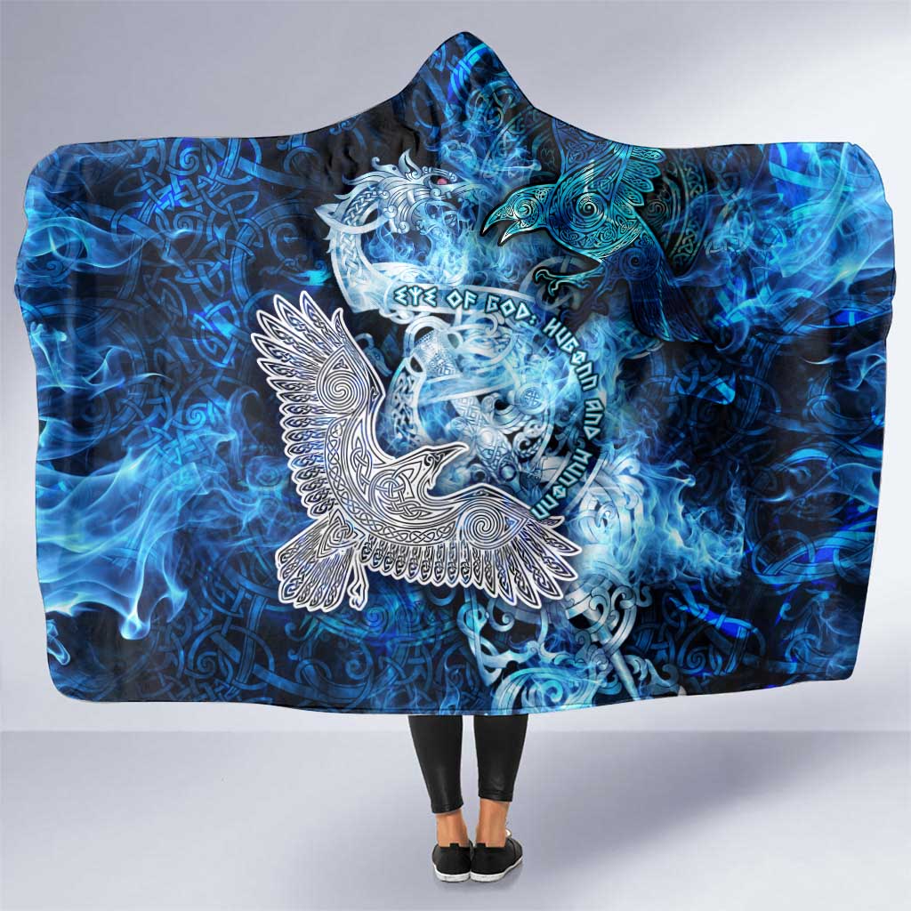 Eye of God Huginn and Muninn Viking Hooded Blanket Odin Ravens in Frostflame and Runeflight Style