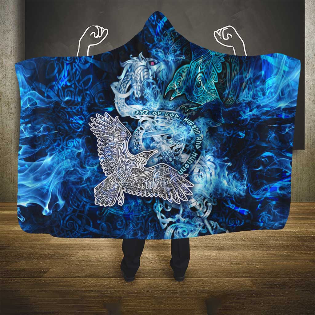 Eye of God Huginn and Muninn Viking Hooded Blanket Odin Ravens in Frostflame and Runeflight Style