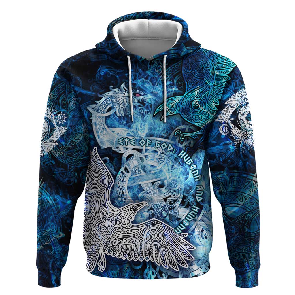 Eye of God Huginn and Muninn Viking Hoodie Odin Ravens in Frostflame and Runeflight Style