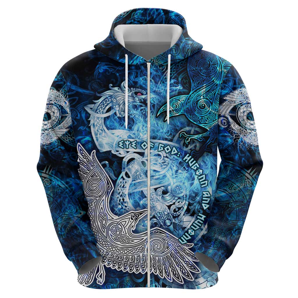 Eye of God Huginn and Muninn Viking Hoodie Odin Ravens in Frostflame and Runeflight Style