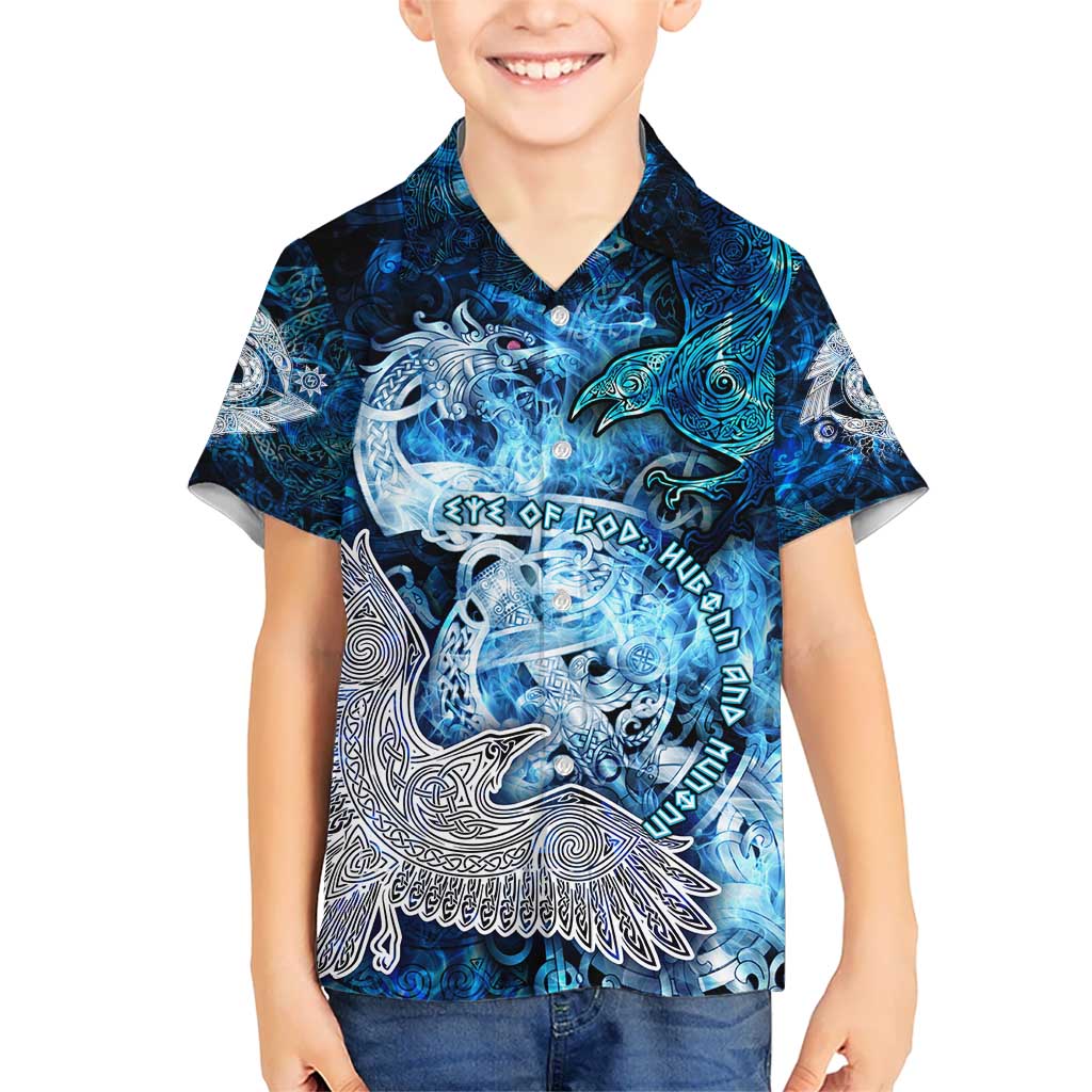 Eye of God Huginn and Muninn Viking Kid Hawaiian Shirt Odin Ravens in Frostflame and Runeflight Style