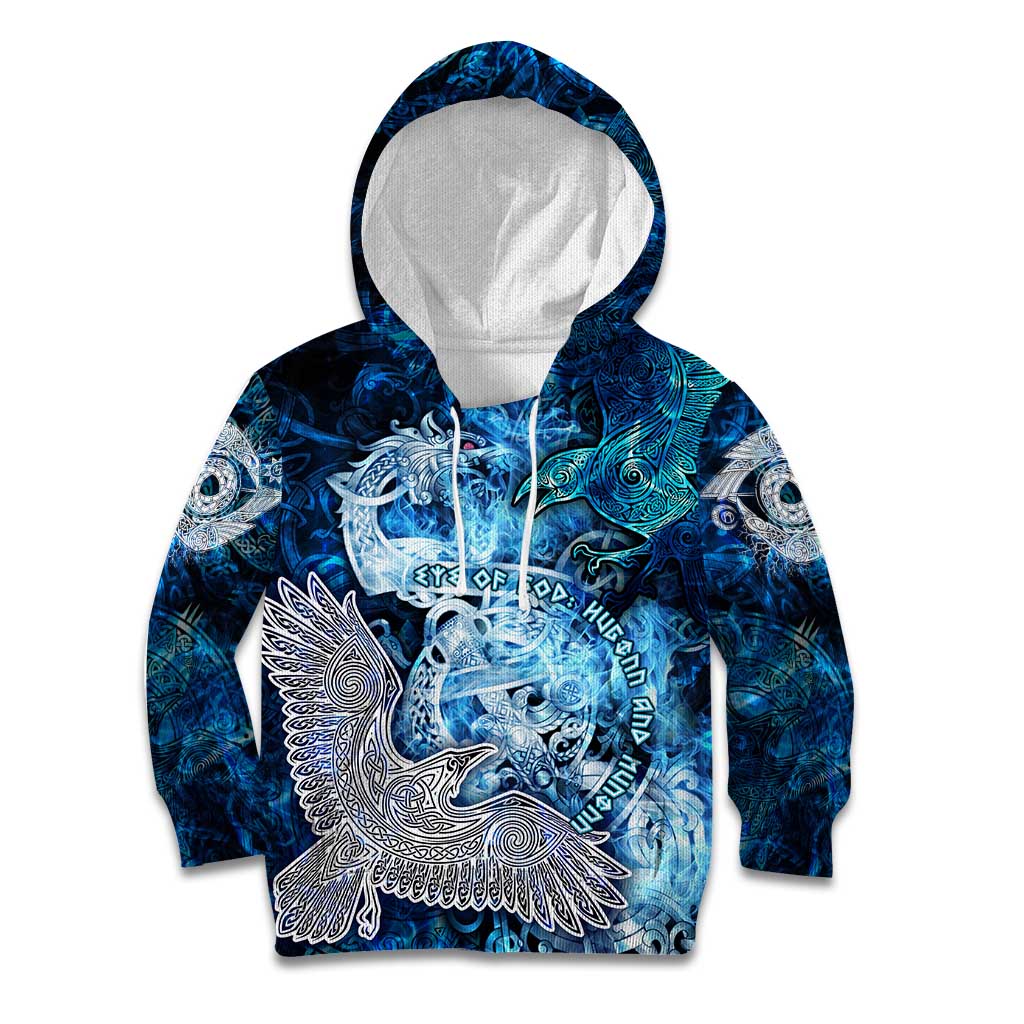 Eye of God Huginn and Muninn Viking Kid Hoodie Odin Ravens in Frostflame and Runeflight Style