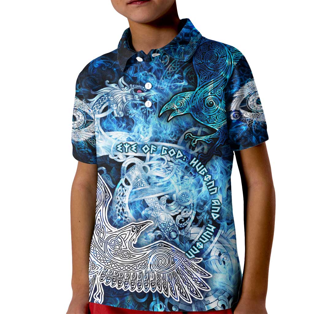 Eye of God Huginn and Muninn Viking Kid Polo Shirt Odin Ravens in Frostflame and Runeflight Style