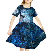 Eye of God Huginn and Muninn Viking Kid Short Sleeve Dress Odin Ravens in Frostflame and Runeflight Style