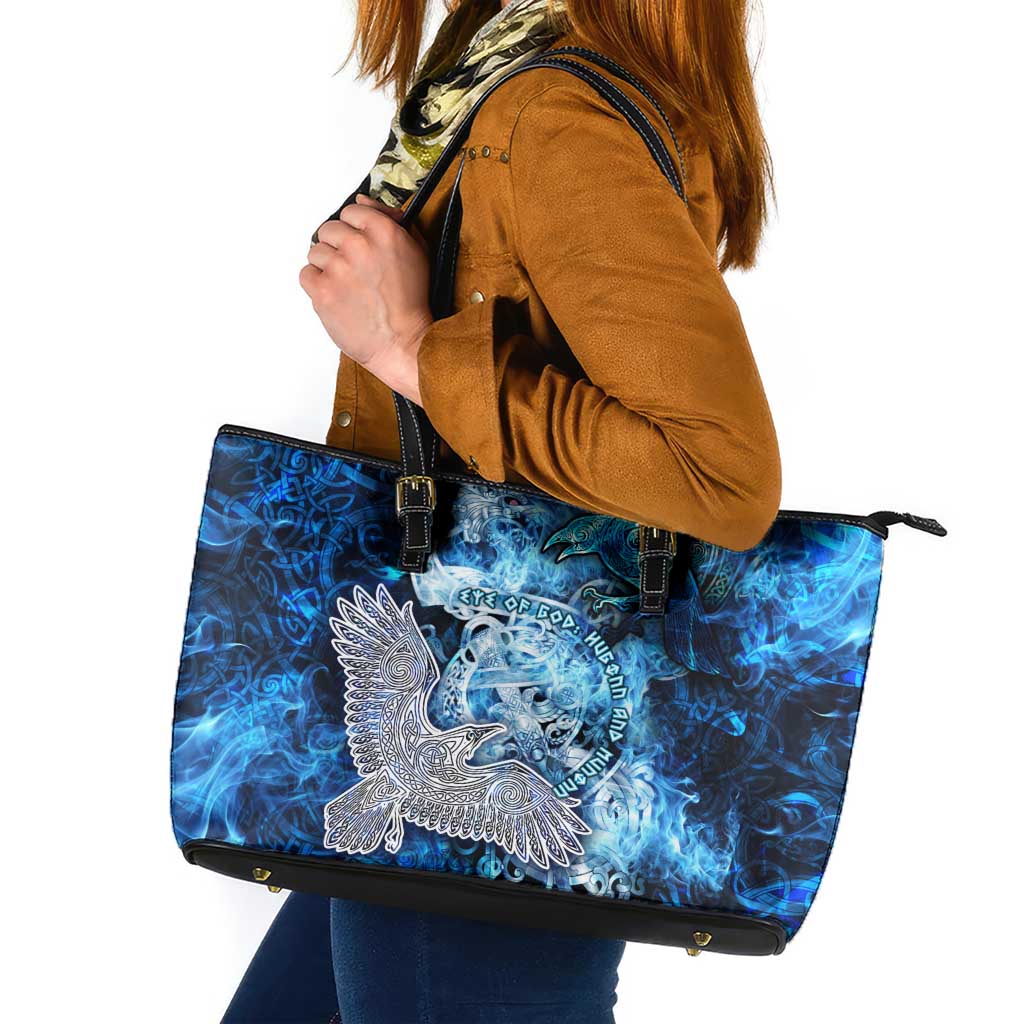 Eye of God Huginn and Muninn Viking Leather Tote Bag Odin Ravens in Frostflame and Runeflight Style