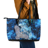 Eye of God Huginn and Muninn Viking Leather Tote Bag Odin Ravens in Frostflame and Runeflight Style