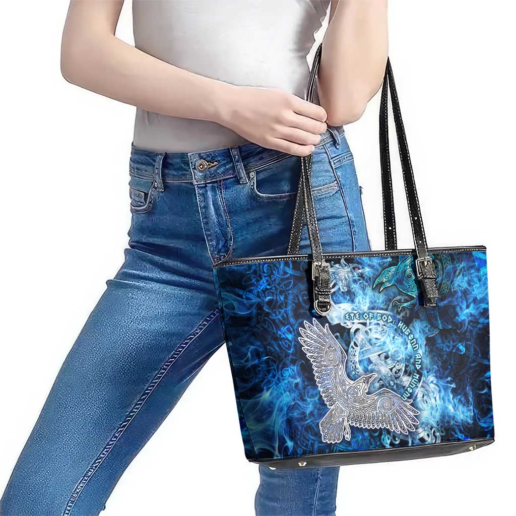 Eye of God Huginn and Muninn Viking Leather Tote Bag Odin Ravens in Frostflame and Runeflight Style