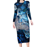 Eye of God Huginn and Muninn Viking Long Sleeve Bodycon Dress Odin Ravens in Frostflame and Runeflight Style