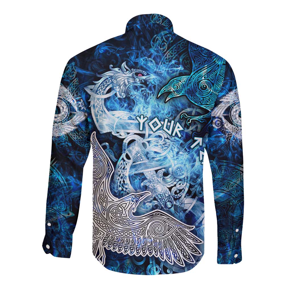 Eye of God Huginn and Muninn Viking Long Sleeve Button Shirt Odin Ravens in Frostflame and Runeflight Style